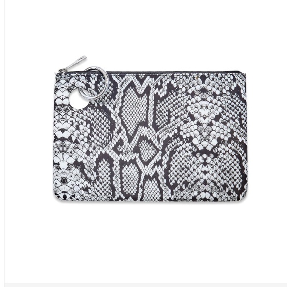 Large Silicone Zipper Pouch. Black & White Snakeskin Print - New - Picture 1 of 3